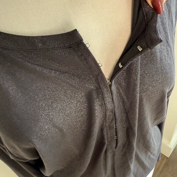 FREE PEOPLE SHIMMER BLACK FLOWY SLEEVE HENLEY LONF SLEEVE BOAT NECK SMALL - Picture 6 of 8